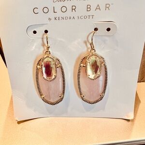 NWT Kendra Scott RARE & Retired Emmy Earrings Rose Quartz, Dichroic Yellow Gold